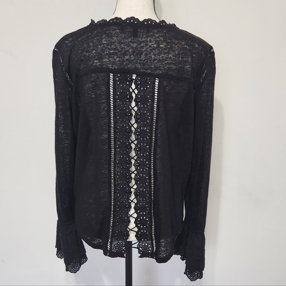 Generation Love New York Black Top Shirt Linen W/ Cotton Trim Boho Whimsigoth M
